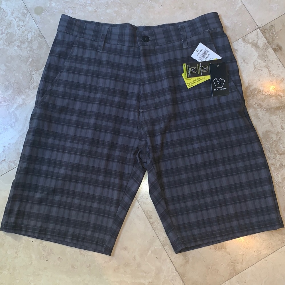 Mens Burnside Dual Function walkshort and boardshirt charcoal plaid size 30